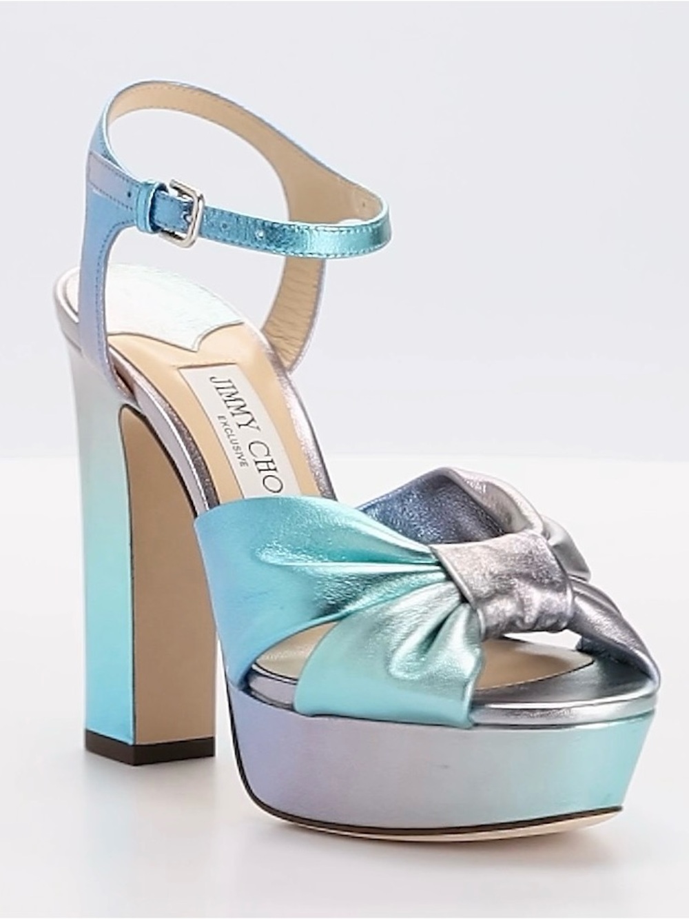 Jimmy Choo Iridescent Aqua and Silver Platform Sandal